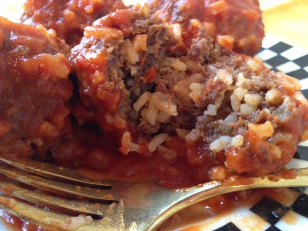 Aunt Ann's Porcupine Meatballs- one cut open