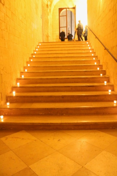 Lecce wine tasting stairway with candles