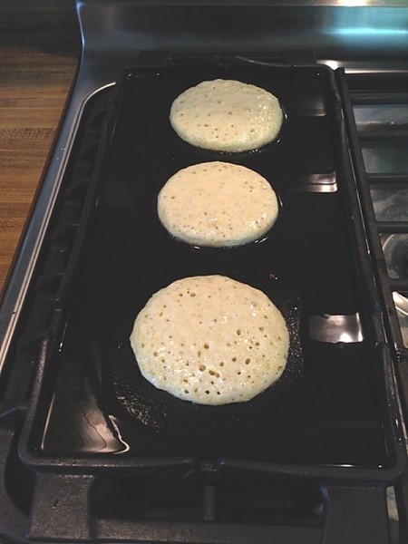 Shaker pancakes on griddle