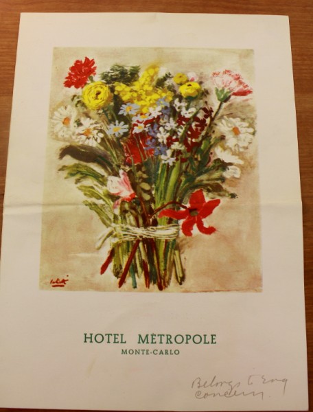 Clem Monte Carlo Hotel Metropole menu cover