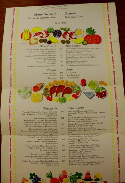 Clem airlines SwissAir partial menu