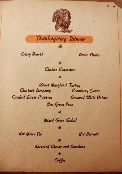 Clem menu airline cover Thanksgiving dinner menu