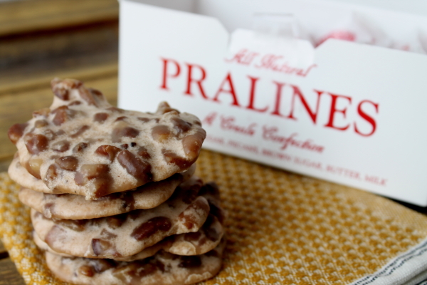 Wedding Pralines stacked in front of box