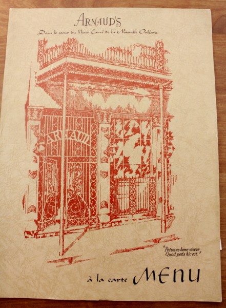 Clem New Orleans Arnaud's a la carte menu cover