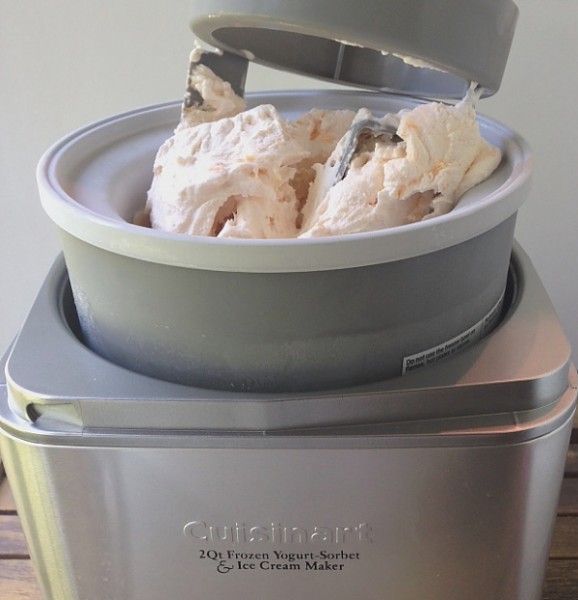 Peach ice cream showing Cuisinart