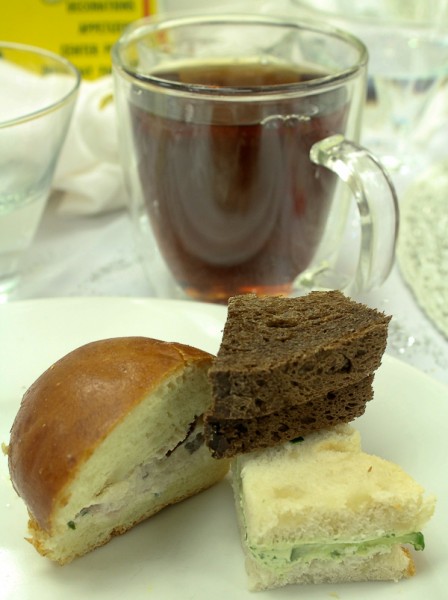 Advent tea sandwiches and tea mug