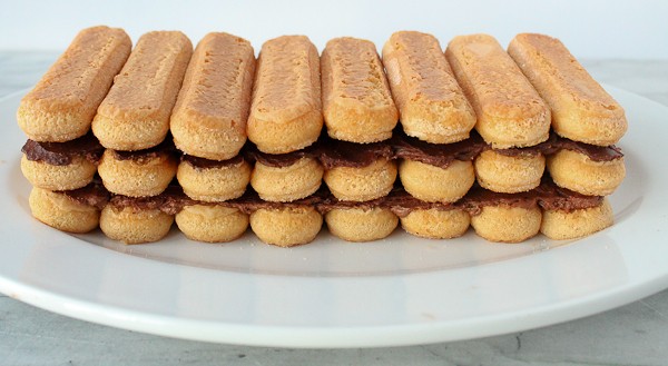 Chocolate Ladyfingers stacked before icing