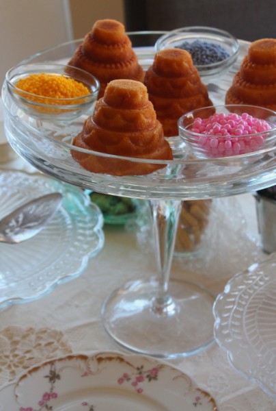 Tea Party mini cakes on pedestal