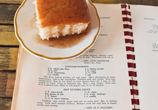 Iowa pudding cake on cookbook page