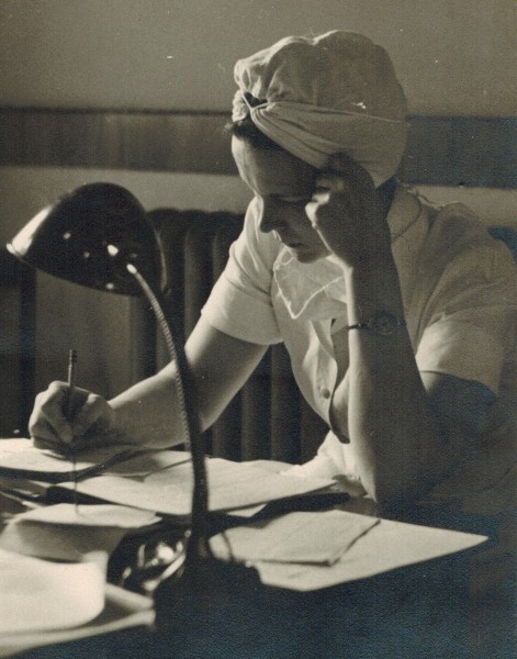 Helen in nurse's uniform