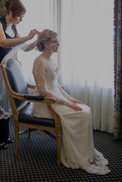 Wedding Kristina helping Kara with hair