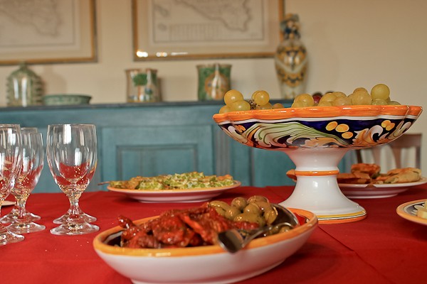 Butera breakfast table with olives and tomatoes