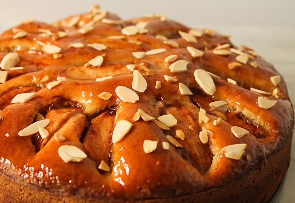 Glazed apple cake close up top