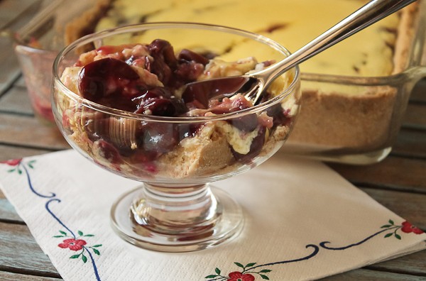 Grape Kuchen close up pan and bowl