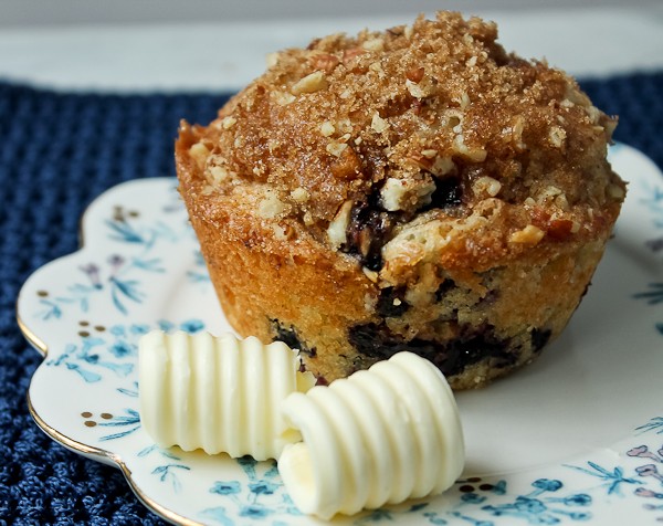 Blueberry muffin with butter curls