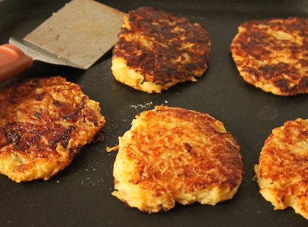 Squash hash browns in skillet