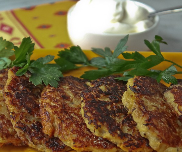 Squash hash browns with sour cream