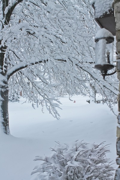 Snow with garage light