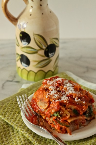 Veggie lasagne with bottle