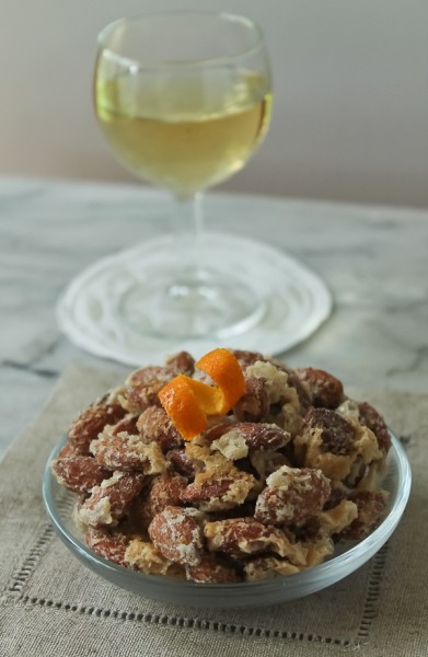 Sugared nuts with sherry glass