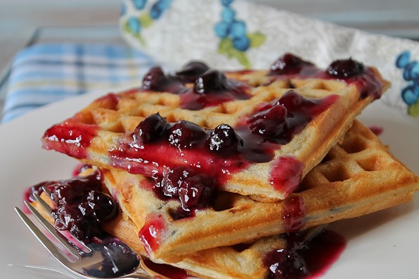 Blueberry waffles 2 with sauce